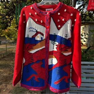 Colorful Mountain Scene Cardigan Size XL Christmas Ugly Sweater